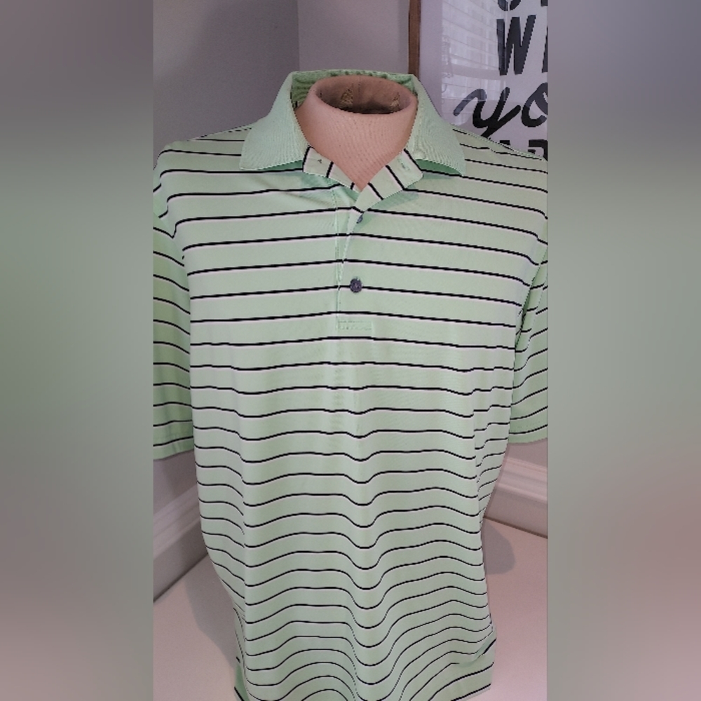 Fj Collared Partial Button Down Green/White/Black… - image 3